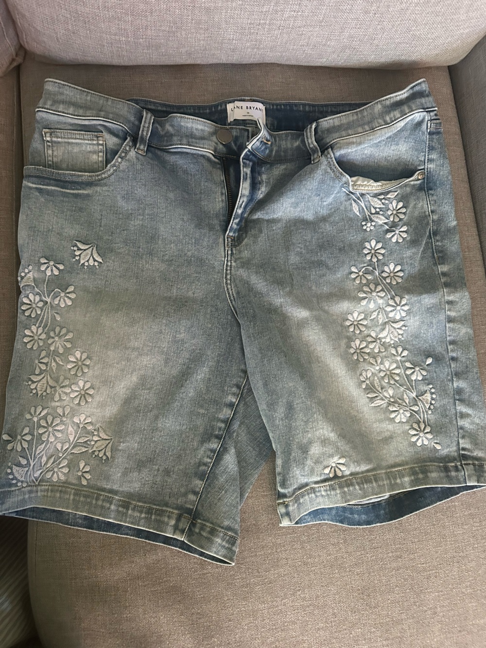 Lane Bryant Blue Floral Embroidered Denim Shorts